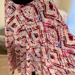 Show Me Your Mumu round neck tunic top. Pink/Red/Blue/White pattern.